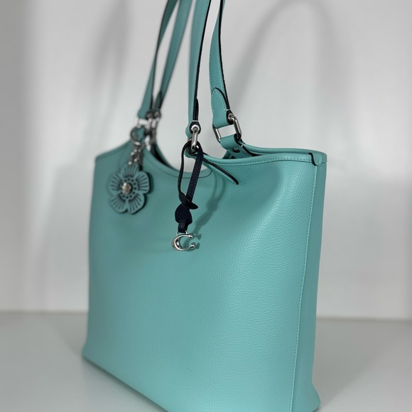 COACH Day Tote Bag in Aqua Blue & Matching Flower Charm - Picture 10 of 14